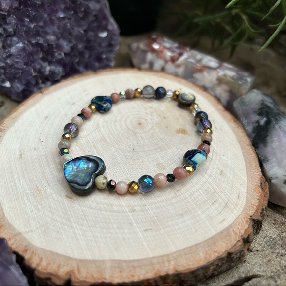 🌊Handmade Abalone + Sea Sediment Jasper + Sesame Jasper + Hematite Bracelet 🌊 - Picture 3 of 8